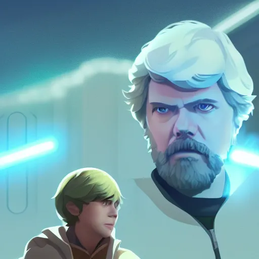 Prompt: George Lucas as Luke Skywalker, ambient lighting, 4k, anime key visual, lois van baarle, ilya kuvshinov, rossdraws, artstation