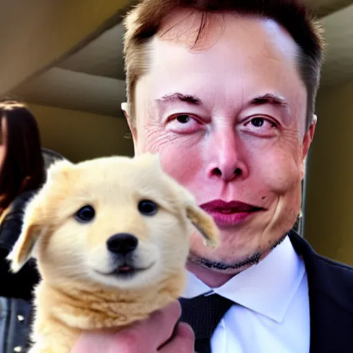 Image similar to elon musk holding a doge, photo by getty images