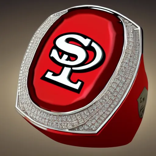 Image similar to San Francisco 49ers championship ring, diamonds, ultradetailed, 4k, trending on artstation, devianart and cgsociety, concept art