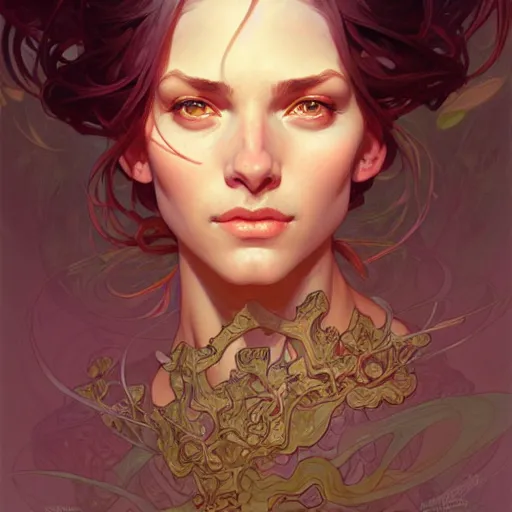 Prompt: Portrait of a girl surrounded by nodes, face, fantasy, intricate, elegant, highly detailed, digital painting, artstation, concept art, smooth, sharp focus, illustration, art by Jesper Ejsing and Fernanda Suarez and Artem Demura and alphonse mucha