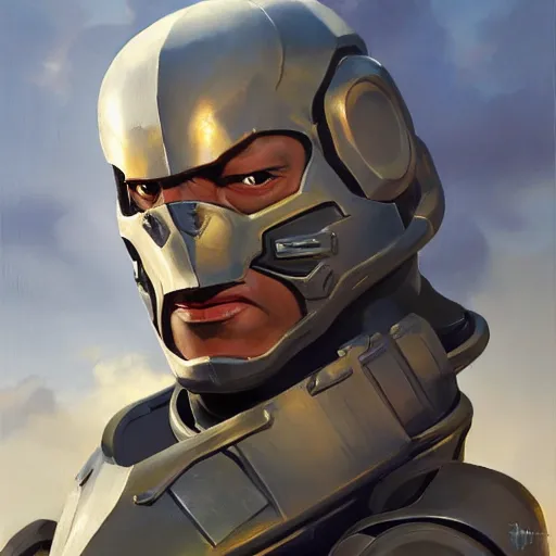 Image similar to greg manchess portrait painting of fully armored bionic augmented the foundation aka dwayne the rock as overwatch character, medium shot, asymmetrical, profile picture, organic painting, sunny day, matte painting, bold shapes, hard edges, street art, trending on artstation, by huang guangjian, gil elvgren, ruan jia, greg rutkowski, gaston bussiere