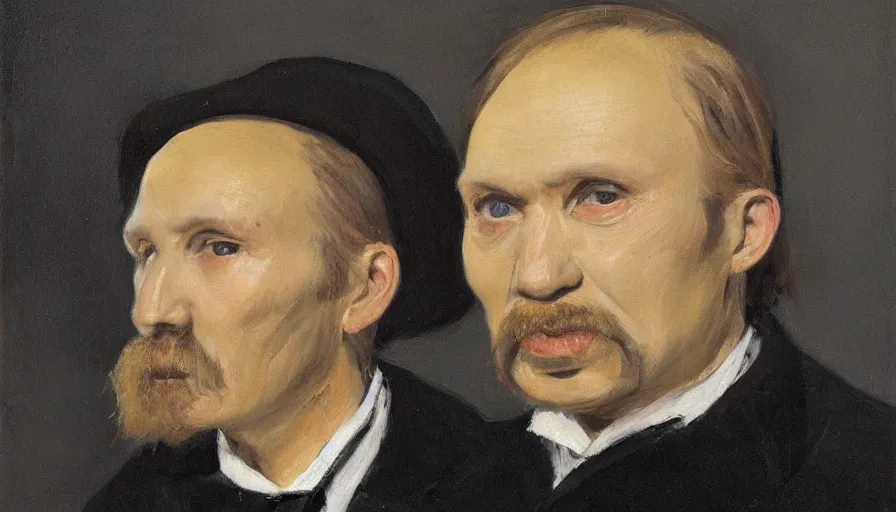 Image similar to painting by borremans, nikolai gogol in a black coat, detailed, stunning