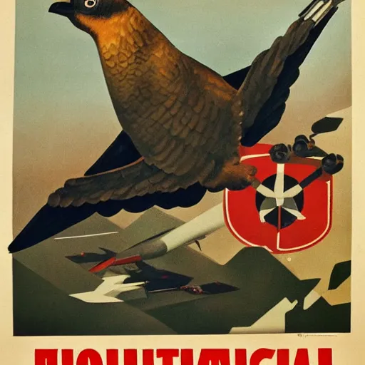 Image similar to soviet propaganda poster depicting a dromaius novaehollandiae in military uniform