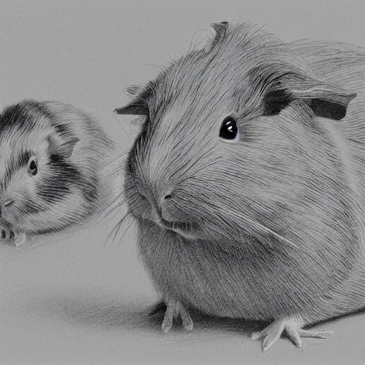 Prompt: guinea pigs working on tiny computers, pencil drawing, detailed, hyper-detailed, in the style of Wanda Gág