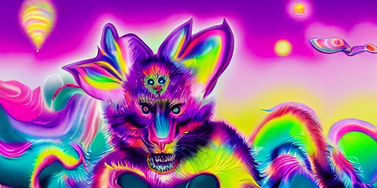 Prompt: hyperrealistic lisa frank nightmare creatures emerging from the fog