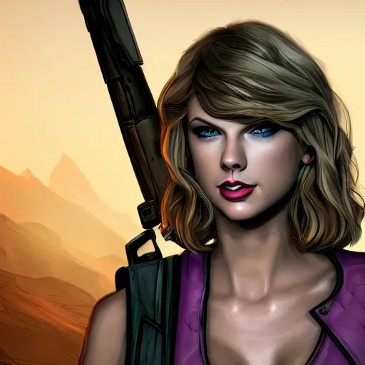 Prompt: taylor swift portrait, borderlands, tales from the borderlands, the wolf among us, comic, cinematic lighting, studio quality, 8 k