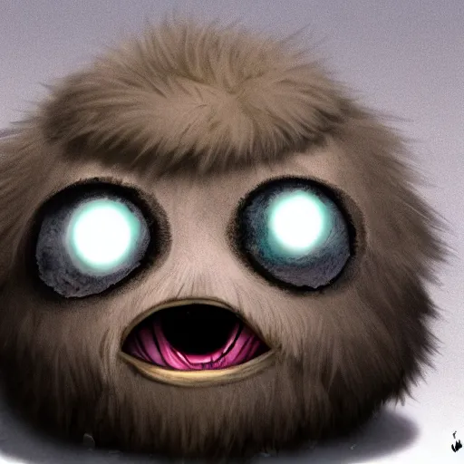 Image similar to fluffy ball with one eye. monster. looking to the camera. smile. artstation.