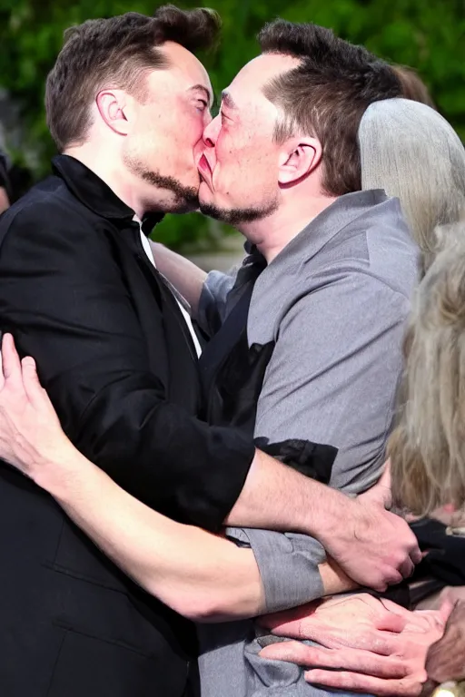 Prompt: elon musk kissing jeff besos