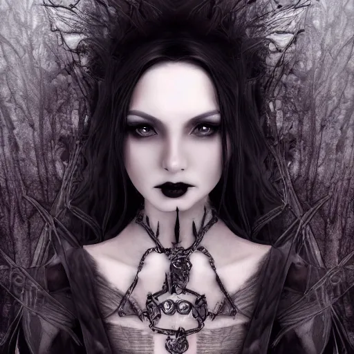 Image similar to full length portrait of a woman with timeless beauty & breathtaking eyes dressed in gothic attire, intricate digital art, elegant, DSLR 8K, biblical art, realism, incomprehensible detail, final fantasy & silent hill aesthetic, photorealistic, lifelike, created by z--ed on deviantart