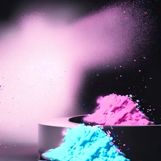 Prompt: color powder explosion on black background, particles, fine detail, hyperrealism, realistic, sharp focus, octane render, sidefx houdini, artstation, vfx