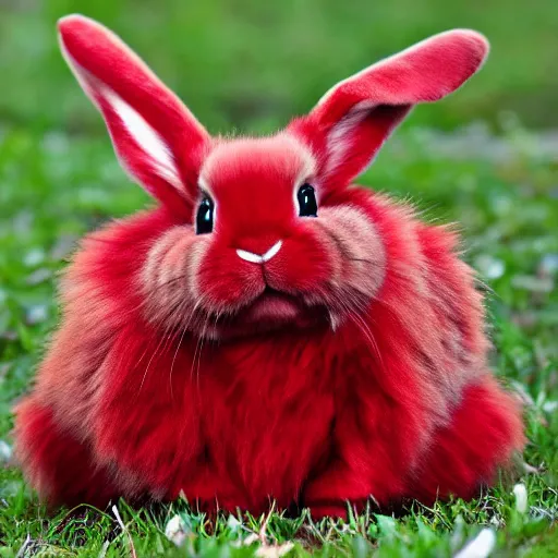 Image similar to an adorable crimson bunny creature with heart patters on its fur