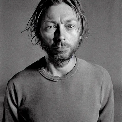 Prompt: thom yorke singer songwriter mtv 1 9 9 5, ultrafine detail, hyper realistic face, beautiful eyes, chiaroscuro, associated press photo, eyes reflecting into eyes reflecting into infinity