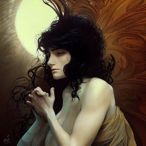 Image similar to the sandman by Neil Gaiman , intricate, elegant, highly detailed, digital painting, artstation, concept art, smooth, sharp focus, illustration, art by artgerm and greg rutkowski and alphonse mucha and francisco goya