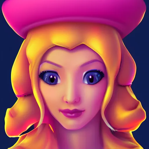 Prompt: an icon of princess peach's face, artstation, rpg, digital art, isometric, dark background.