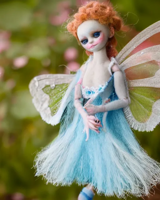 Image similar to high quality presentation photo of a detailed fairy doll in the style of Nicoletta Ceccoli, photography 4k, f1.8 anamorphic, bokeh, 4k, Canon, Nikon