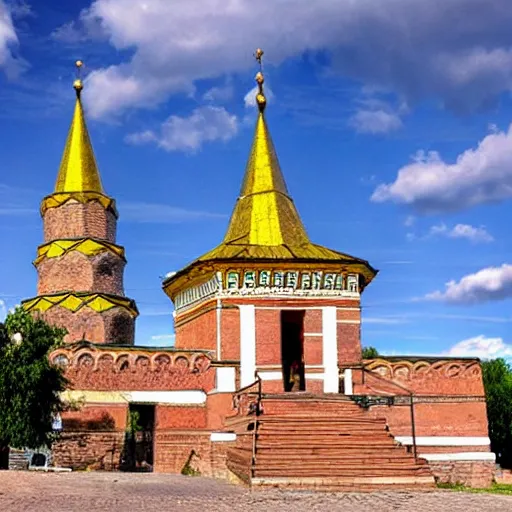 Image similar to photo fantastic ancient Russian city of Kitezh, ancient Russian architecture, terem,