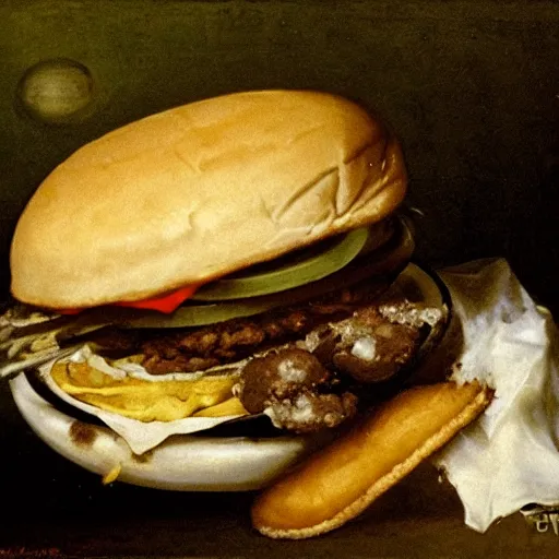 Prompt: saturn devouring a burger by Francisco Goya