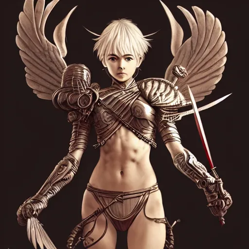 Prompt: 3 / 4 view of a warrior woman with wings, pixie character, video game genshin impact,, intricate, elegant, sharp focus, illustration, highly detailed, concept art, matte, art by wlop and artgerm and greg rutkowski, anime, ilya kuvshinov, katsuhiro otomo, kidmo! - h 6 4 0