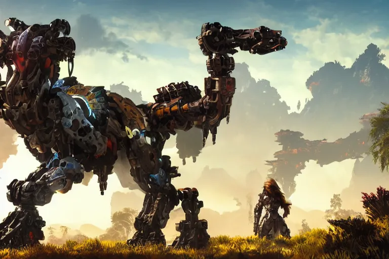 Image similar to stalker machine mecha animal beast robot of horizon forbidden west horizon zero dawn bioluminiscence global illumination ray tracing hdr fanart arstation by sung choi and eric pfeiffer and gabriel garza and casper konefal