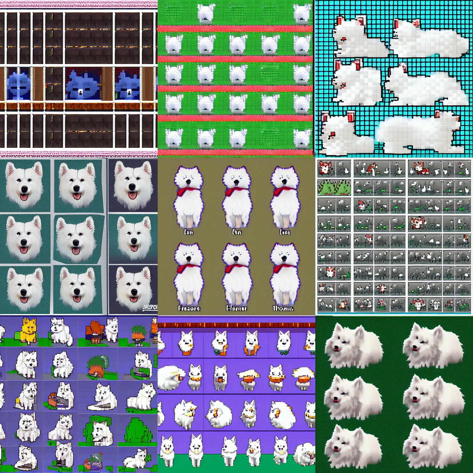 Prompt: samoyed sprite sheet snes