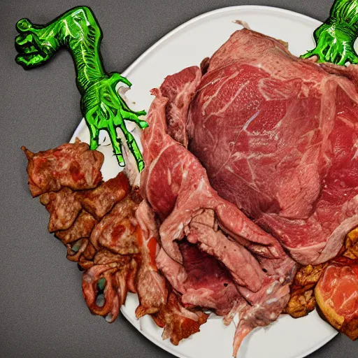 Image similar to an 8 k uhd digital photo of a zombie witch crumpled on the bathroom floor showing meat over a pile of meat and tendon