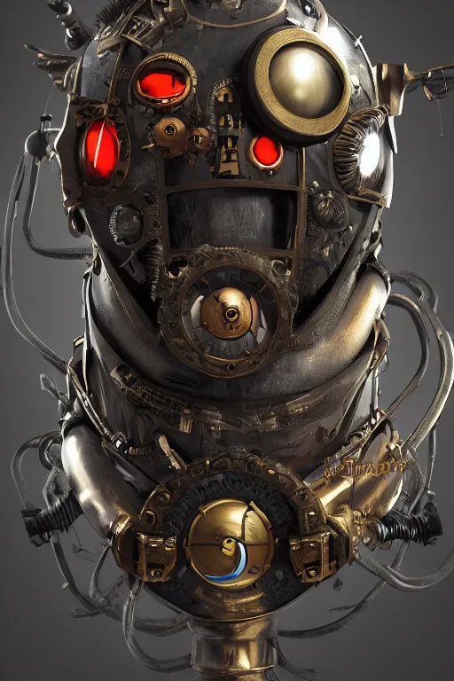 Image similar to steampunk mask minimalist fantasy art robot ninja helmet, global illumination ray tracing hdr fanart arstation by sung choi and eric pfeiffer and gabriel garza and casper konefal chaykin howard and campionpascale and cooke darwyn and davis jack