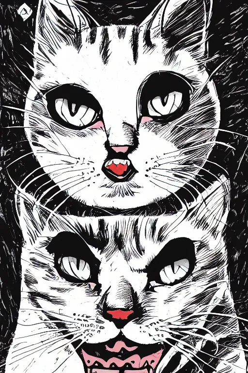 Prompt: Portrait of an evil kitty, comic book
