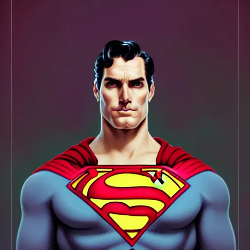 Prompt: symmetry!! front - faced portrait of superman, intricate, elegant, highly detailed, my rendition, digital painting, artstation, concept art, smooth, sharp focus, illustration, art by artgerm and greg rutkowski and alphonse mucha