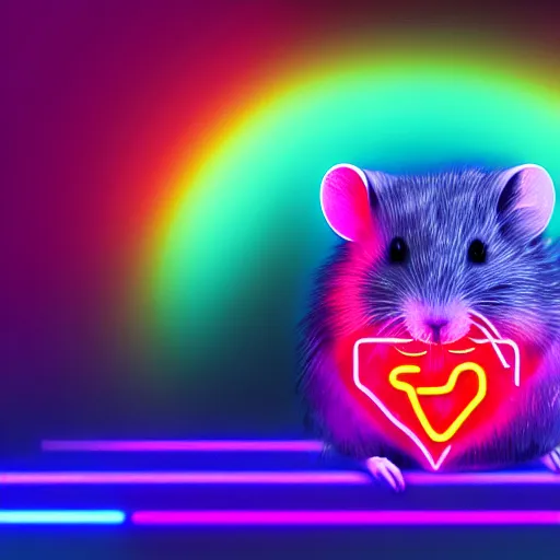 Image similar to cyberpunk hamster made of glowing rainbow neon lights, 8 k, hd, logo