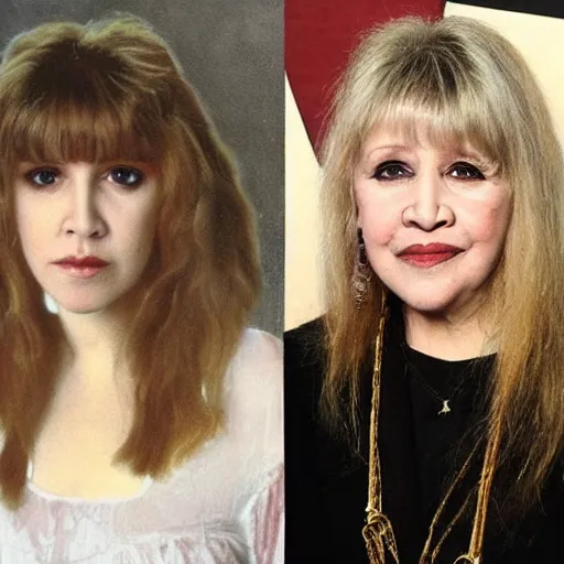 Image similar to the daughter of stevie nicks and carrie fisher, looks exactly like either of them in a painting