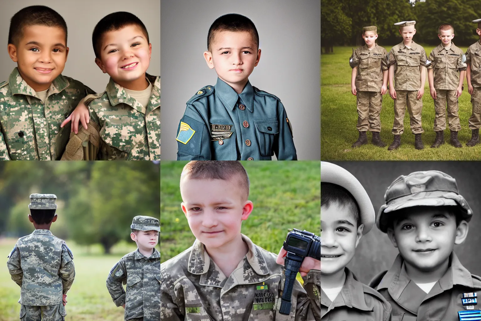 Prompt: Children in the military, professional photography