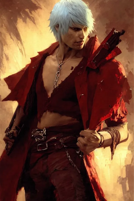 dante from devil may cry 3 portrait dnd, painting by