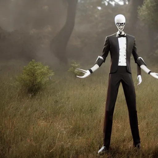 Image similar to slender man, tekken 7, unreal engine, octane render,