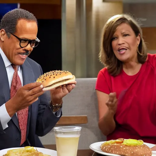 Image similar to nbc's very own lester holt consuming a hamburger