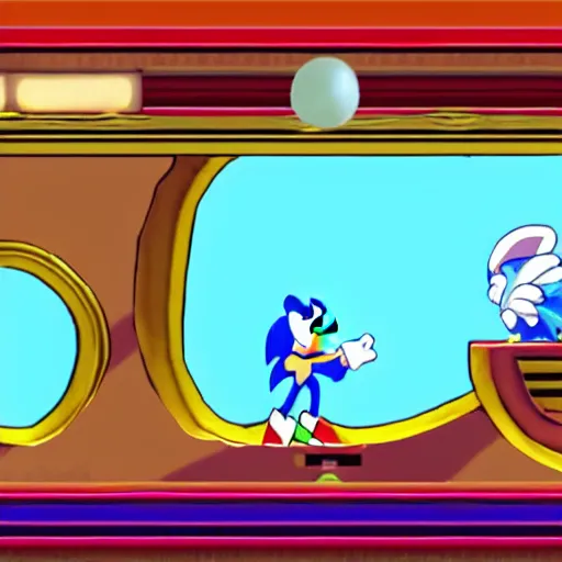 Prompt: Sonic The Hedgehog in Cuphead
