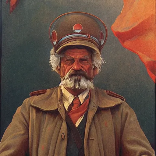 Prompt: soviet propaganda of communist peasant ken klippenstein by j. c. leyendecker, bosch, and beksinski