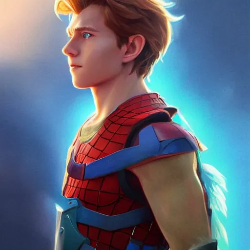 Image similar to Link The movie,live action,played by Tom Holland, blonde hair,detailed 8k,in the style of a movie poster,close up,by rossdraws and greg rutkowski