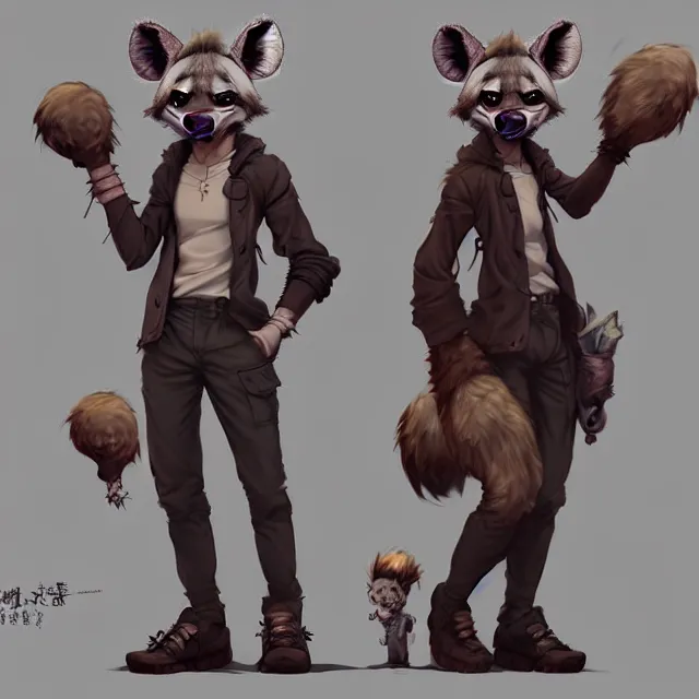 Image similar to character concept art of a male anthropomorphic furry hyena | | cute - fine - face, pretty face, key visual, realistic shaded perfect face, fine details by stanley artgerm lau, wlop, rossdraws, james jean, andrei riabovitchev, marc simonetti, and sakimichan, trending on artstation