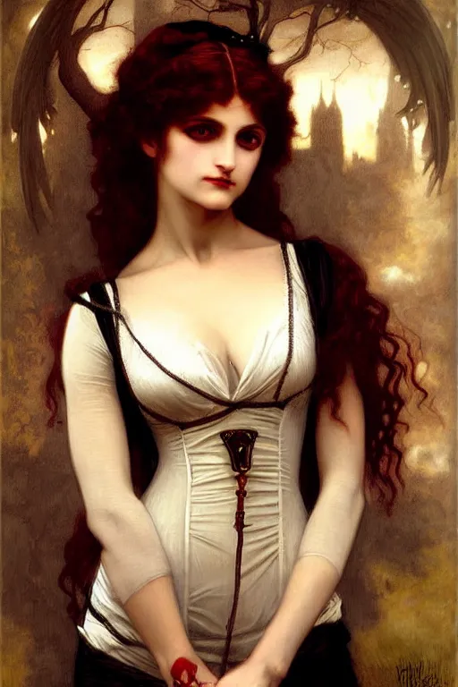 Image similar to steampunk victorian vampire painting by rossetti bouguereau, detailed art, artstation