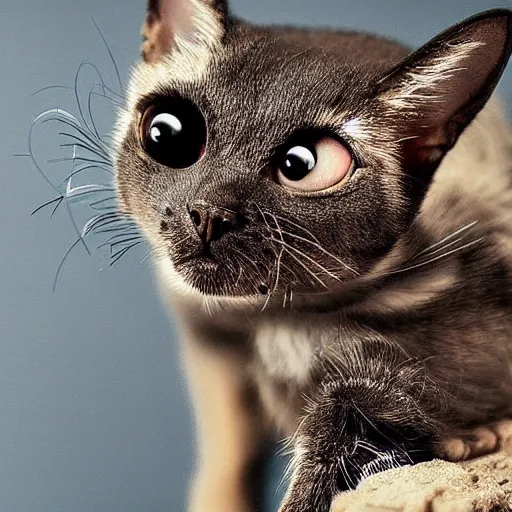 Image similar to a cat mixed with a jumping spider, hybrid creature, realistic, photography