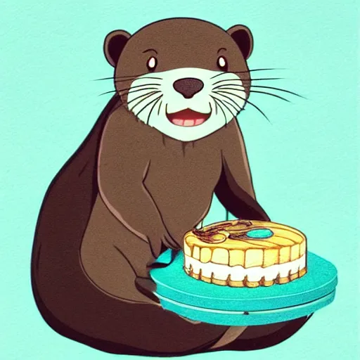 Prompt: cute otter sailor eat cake, graphic art, 8 k hd resolution, pinterest, dynamic character, concept art, intricate details, ultra detailed, in style of hayao miyazaki, george stubbs, matte print,