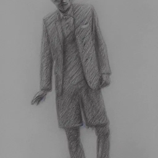 Image similar to a drawn man standing in the rain. pencil sketch.