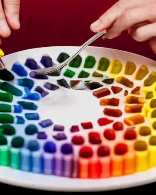 Image similar to a man eating crayons with a fork, elon musk, 4 k, high quality, crayons served on a plate