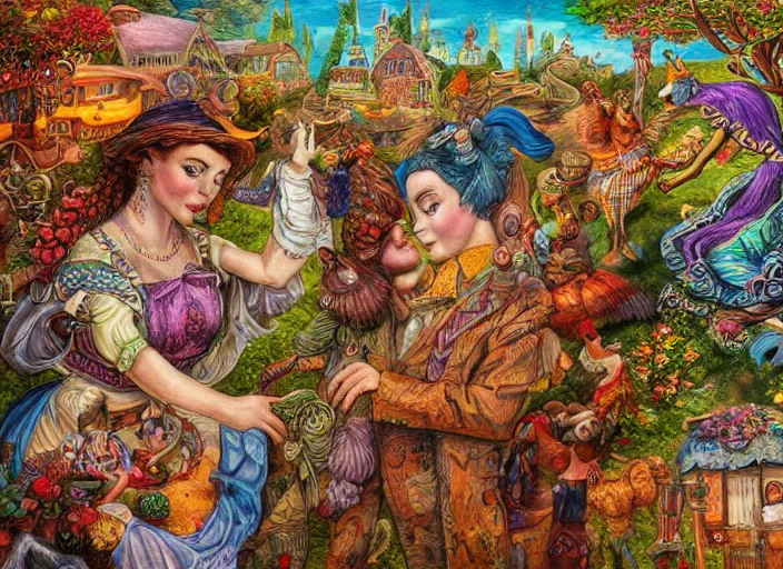 Image similar to folk art, lowbrow, matte painting, 3 - d highly detailed, in the style of josephine wall,