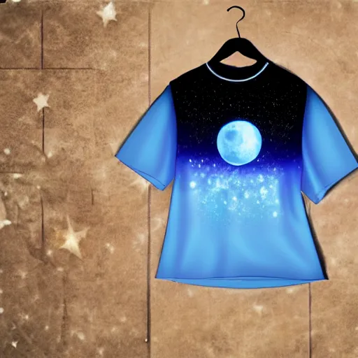 Prompt: t-shirt with glowing stars and the moon, ultra realistic, hyper detailed,