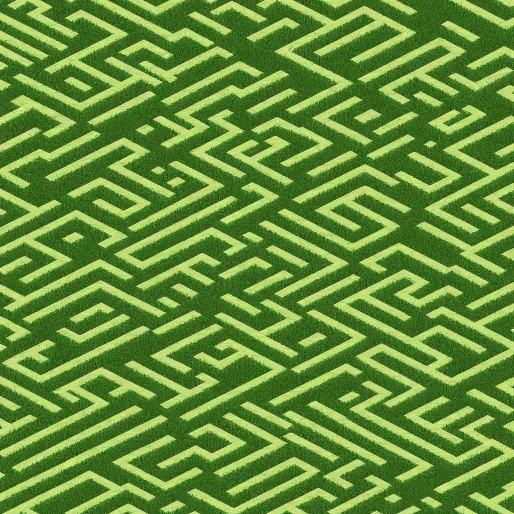 Image similar to wimmelbilder maze made of mowed lawn, isometric, very sharp