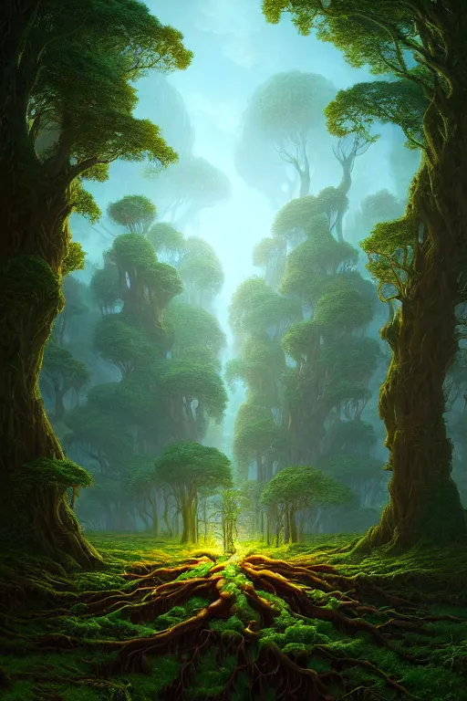 Image similar to a beautiful digital illustration painting of a detailed roots, fantasy druid realm by benoit b. mandelbrot, steven belledin, martin johnson heade, lee madgwick, caspar david friedrich, and david rios ferreira. 8 k resolution trending on artstation concept art digital illustration