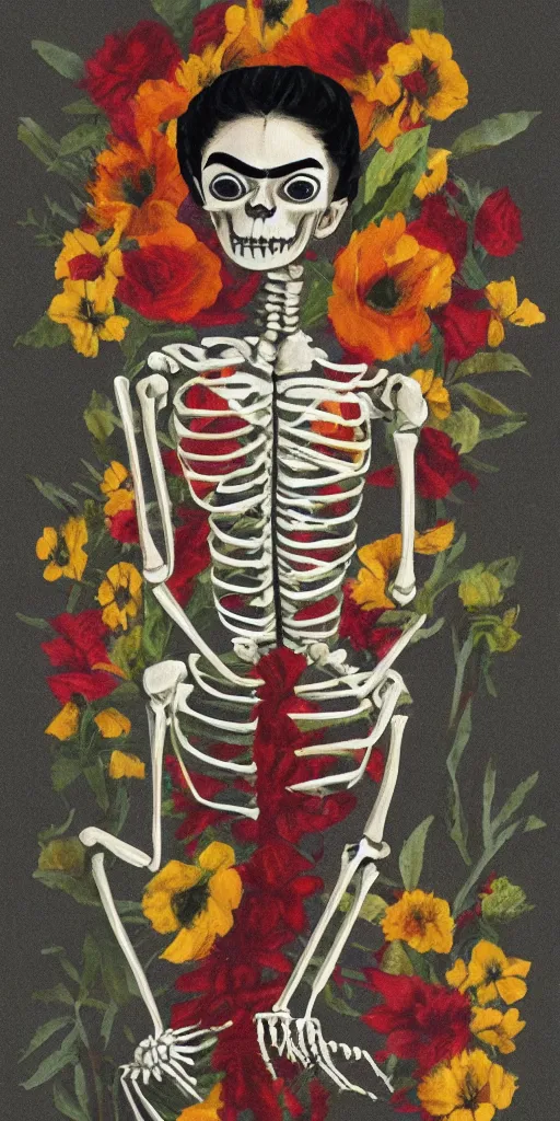Image similar to concept art dancing skeleton frida kahlo