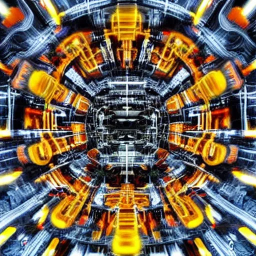 Image similar to of demons crawling out of the Large Hadron Collider at Cern carrying interdimensional technologies with them 8k extremely high level of detail