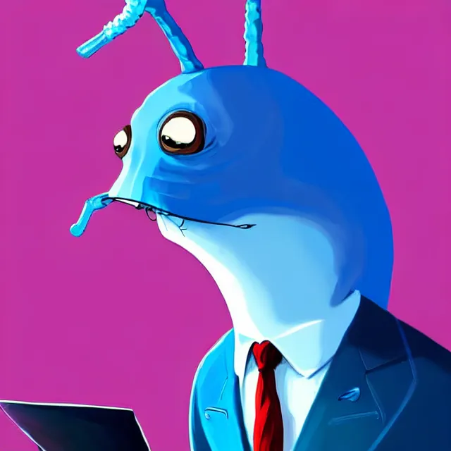 Prompt: epic professional digital art of a snail in a blue professional business suit, sitting at a desk, best on artstation, cgsociety, wlop, Behance, pixiv, astonishing, impressive, outstanding, epic, cinematic, stunning, gorgeous, much detail, much wow, masterpiece